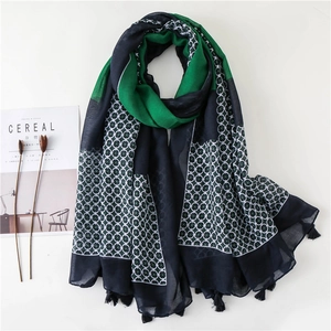 Elegant Women Scarf Shawl Lightweight Polyester Voile Geometric Dot Print Tassels Breathable Versatile Sun Protection
