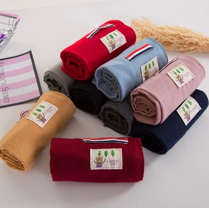 Kids soft striped cashmere-like scarves in multiple colors with cute cartoon patches