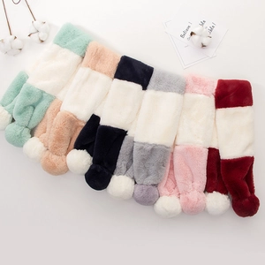 Kids Plush Scarf Faux Fur Warm Winter Neck Warmer Color Block Cross Design With Pompoms For Toddler Boys Girls