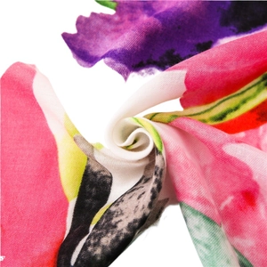 Colorful floral print summer shawl scarf with soft woven texture and vibrant abstract patterns