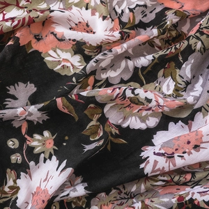 Macro detail of breathable cotton linen fabric with floral print and soft texture
