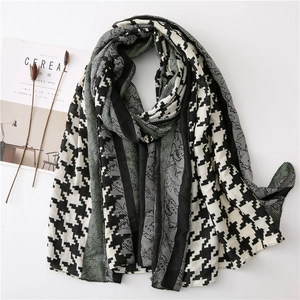 Classic houndstooth and honeycomb textured long shawl scarf with minimalist styling