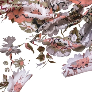 Bohemian floral beach scarf for women featuring vintage pink petals and green leaves print