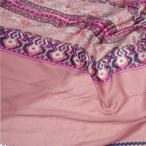 Ethnic pink lightweight shawl with geometric patterns and tassels for sun protection