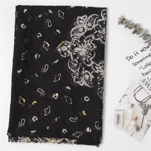 Vintage Paisley Floral Print Scarf Gold Foil Stamping Lightweight Shawl With Frayed Edges For Women Elegant Wraps