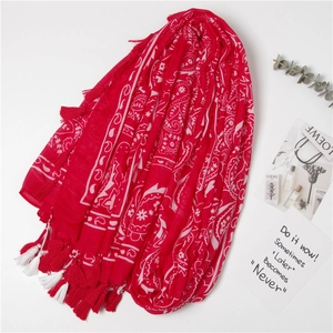Grand Foulard Femme Imprimé Paisley Coton Lin Sensation Châle Bohème Vintage Franges Écharpe Protection Solaire Plage Voyage