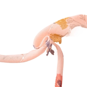 Floral print pink linen-cotton scarf with sequin tassels and lightweight sun protection