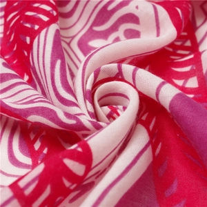 Ethnic style cotton linen sunshade beach scarf with red and pink geometric prints