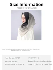 Detail showing the 110x110cm gradient voile hijab fabric texture and weight specifications