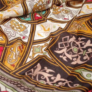 Ethnic geometric floral print silk scarf and long sun protection beach shawl wrap
