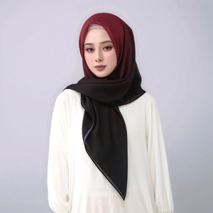 Elegant red and black gradient chiffon hijab scarf for women in a lightweight fabric