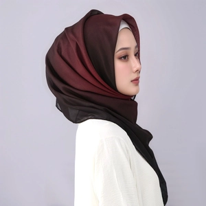 Lightweight gradient hijab scarf for women from dark brown to deep burgundy ombre tone