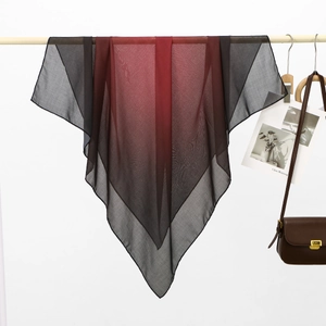 Detail showing the sheer burgundy to black gradient fabric texture of this large shawl