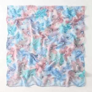 Lightweight floral print shawl with pastel watercolor flowers on soft voile fabric