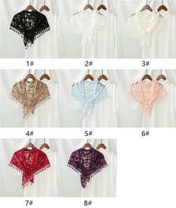Lace bridal mantilla veils in eight various colors with floral patterns and fringe