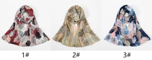 Three elegant floral printed soft bali yarn scarves in red, beige and blue color options