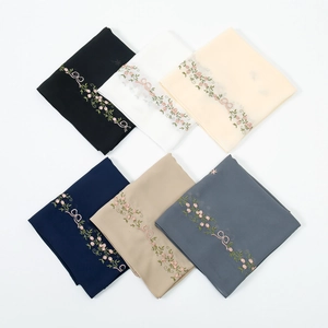 Ethnic chiffon headscarf set with flower embroidery and bows in six colors