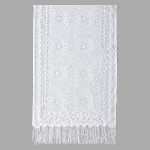 Elegante sciarpa in pizzo bianco con motivi paisley e lunghe nappe a frangia per donna