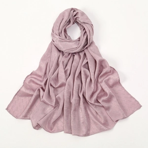 Close-up of lilac pearl bubble hijab with elegant silver bead accents and radial texture
