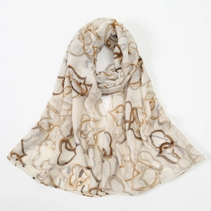 Women Fashion Floral Print Voile Scarf Elegant Heart Marble Pattern Shawl Soft Thin Sun Protection Wrap For Daily Travel