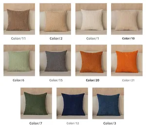 Collage of popcorn textured cushion covers in various colors displayed on a sofa