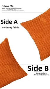 Detail view of orange corduroy pillowcase texture showing textured stripe pattern