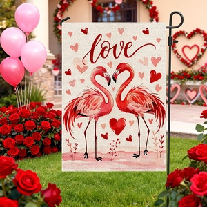 Valentine's Day Garden Flag Double Sided Linen Look Polyester Heart Animals Pattern Outdoor Yard Decorative House Flag