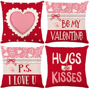4er-Set Valentinstag Kissenbezüge mit Herzmotiven in Rot und Rosa für die Dekoration