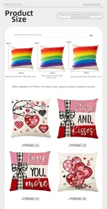 Guía de tallas para fundas de cojín de San Valentín en 40cm, 45cm y 50cm