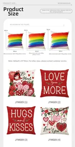 Size chart for heart print pillowcases showing 40cm, 45cm and 50cm dimension guide