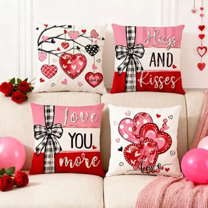 Funda de Almohada de Corazón de San Valentín de Poliéster con Estampado de Letras de Amor Funda de Cojín Decorativa para Sofá Dormitorio Estilo Nórdico Decoración Romántica