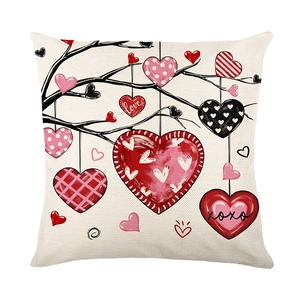 Funda de cojín de San Valentín con corazones y letras love en tejido de lino