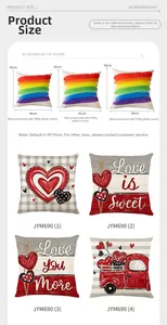 Größentabelle für Valentinstag-Kissenbezüge mit Maßen von 40cm bis 50cm und Druckdesigns