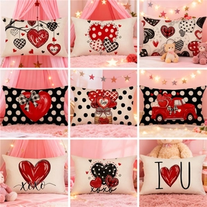 Fodera per Cuscino Lombare in Misto Cotone e Lino con Motivo a Cuore San Valentino Romantico XOXO Rettangolare per Divano