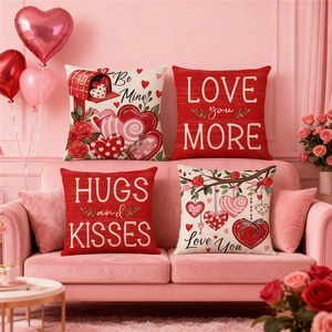 Valentine's Day Pillow Covers Polyester Heart Letter Print Romantic Sofa Decorative Cushion Case Home Decor