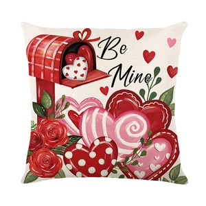 Valentine's Day pillow cover with Be Mine text and watercolor heart and rose illustration