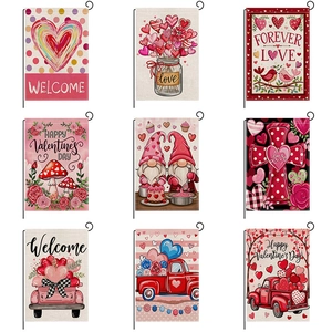 Valentine's Day Garden Flag Double Sided Polyester Faux Linen Yard Flag For Outdoor Home Decoration Heart Love Truck Design Festive Holiday Decor