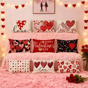Funda de Almohada con Estampado de Corazón de San Valentín Funda de Cojín Lumbar con Patrón de Amor para Sofá Hogar