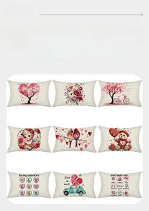 Détail de neuf housses de coussin Saint-Valentin avec motifs de cœurs rouges romantiques