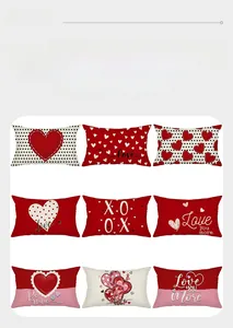 Nine Valentine's Day lumbar pillow covers featuring diverse heart prints and Love motifs