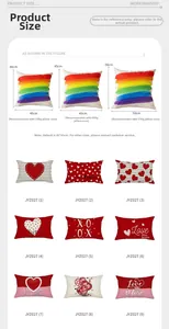 Size chart for heart print cushion covers in square and rectangular dimensions