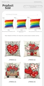 Size chart for Valentine's Day pillow covers with heart prints in 40, 45, 50 cm