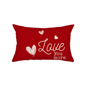 Red linen Valentine's Day throw pillow cover with Love You More print and hearts