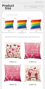 Detailed size guide for printed Valentine pillowcases in 40cm, 45cm, and 50cm variants