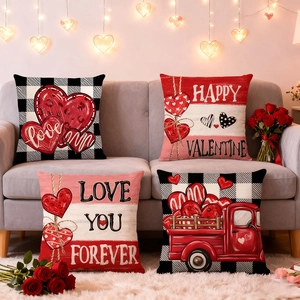 Federa Decorativa per San Valentino in Lino Quadri Buffalo Camion Rosso Cuore Modello per Divano Soggiorno Casa Arredamento Regalo di San Valentino