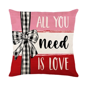 Fodera per cuscino di San Valentino con nastro vichy e stampa 'All You Need Is Love'