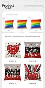 Guía de tallas de fundas de cojín San Valentín con opciones de 40cm, 45cm y 50cm de ancho