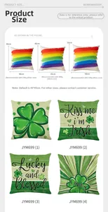 Size chart for St. Patrick's Day linen pillowcases showing dimensions and insert weight