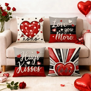 Funda de Almohada con Estampado de Corazón y Letras de Amor San Valentín Estilo Nórdico Poliéster Aspecto Lino para Sofá Hogar