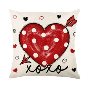 Funda de cojín de San Valentín en lino con corazón rojo y estampado XOXO para el sofá
